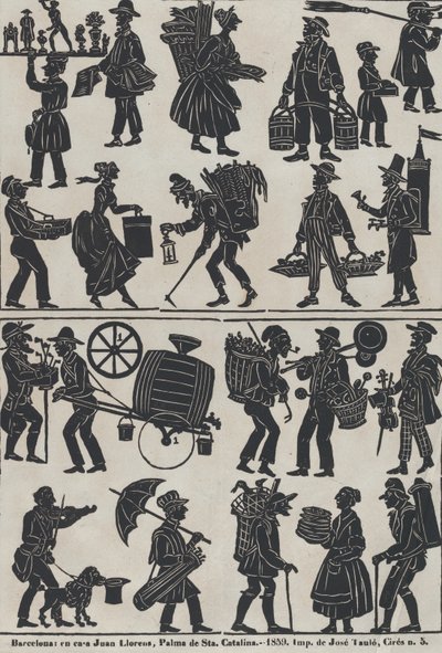 中国の影絵人形の図のシート 3、1859 年。 作： Juan Llorens