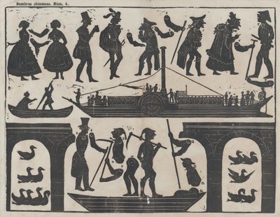 中国の影絵人形の図のシート 4、約。 1850-70。 作： Juan Llorens