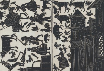 中国の影絵人形の図のシート 6、1859 年。 作： Juan Llorens