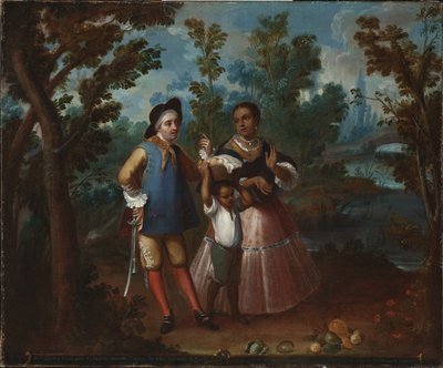 X.スペイン人から戻って帰る、空中で宙吊り（X. Deespañoly tornaatrás、tente en el aire）、c.1760 作： Juan Patricio Morlete Ruiz