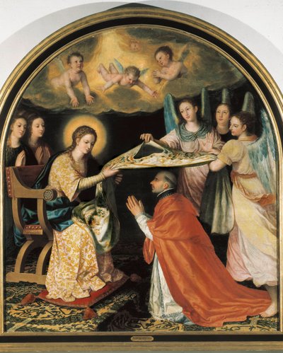 サン・イルデフォンソ（Saint Ildefonso）でのChasubleの贈呈 Juan SANCHEZ COTAN（1561-1627）の絵画 油彩・キャンバス グラナダ、グラナダ・ベラス・アルテス美術館。 作： Juan Sanchez Cotan