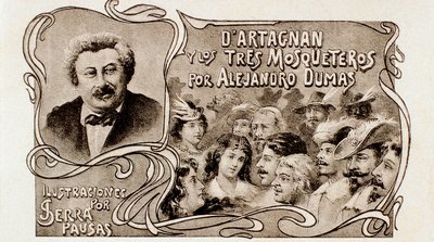 アレクサンドル・デュマの小説「ダルタニアンと三銃士」の表紙（1860年頃）（エングレーヴィング 作： Juan Serra y Pausas