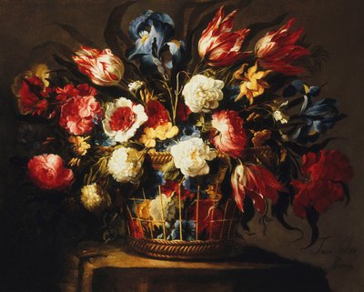 石の棚にあるバスケットの花 作： Juan de Arellano