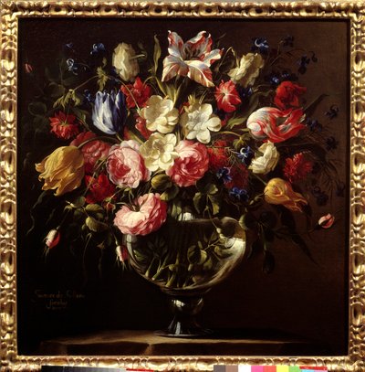 花の花瓶フアン・デ・アレリャーノ（1614-1676）の絵画 作： Juan de Arellano
