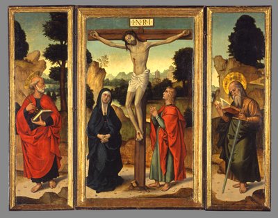 聖母マリアおよび聖人ヨハネ福音伝道者、ピーター、およびポールとのはりつけ、c.1520-1540 作： Juan de Borgoña