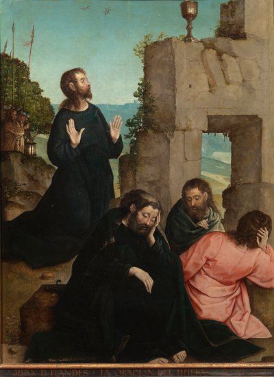 "(庭の苦悩) Peinture de Juan de Flandes (verse 1465-1519) 1514-1519 Dim 110x84 cm Museo del Prado, Madrid 作： Juan de Flandes