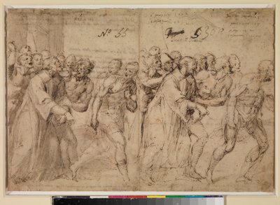「聖ステパノの殉教」に向けた二つの研究（recto）、1556 作： Juan de Juanes