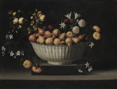 チャイナボウルの花と果物、c。 1645年。 作： Juan de Zurbaran