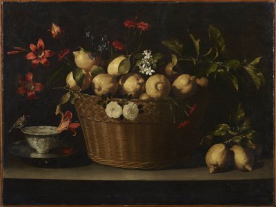 枝編み細工品バスケットのレモンのある静物、およそ1643-1649年。 作： Juan de Zurbaran