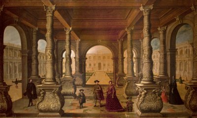 列柱廊のフィリップ4世と王妃 1630年頃 油彩・カンヴァス 作： Juan de la Corte