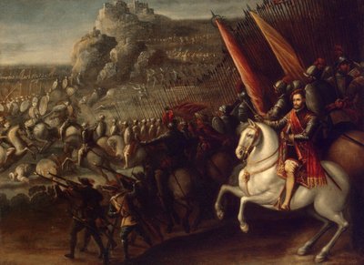 「戦闘シーン」 フアン・デ・ラ・コルテ (1597-1660) 作 1643年薄暗い 66.5x88 cm 国立エルミタージュ美術館、サンクトペテルブルク 作： Juan de la Corte