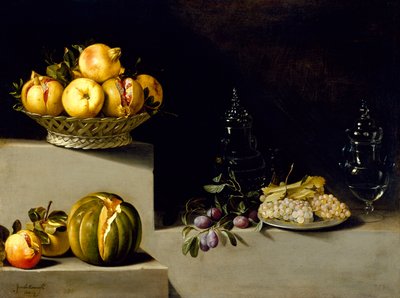 果物とガラス製品のある静物、1626 作： Juan van der Hamen