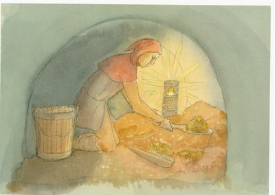 2004年、仕事中の中世のゴングファーマー、またはゴング農家。 作： Judith Dobie