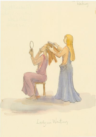 中世の貴婦人が髪を梳く様子（2004年 作： Judith Dobie