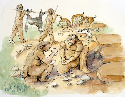 ヒト科とハイエナ、後期旧石器時代、c1990-2010 作： Judith Dobie