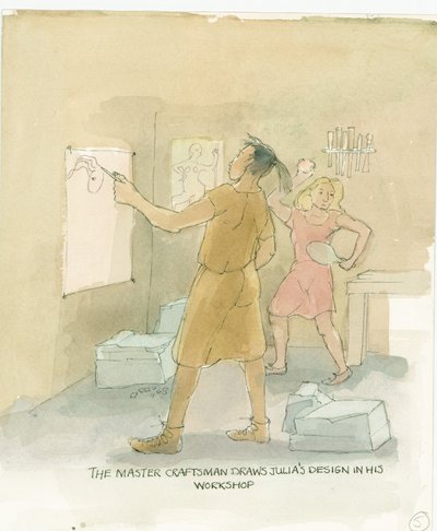 2003 年の Julia のモザイク フロアのデザインを描くマスター クラフトマン。 作： Judith Dobie