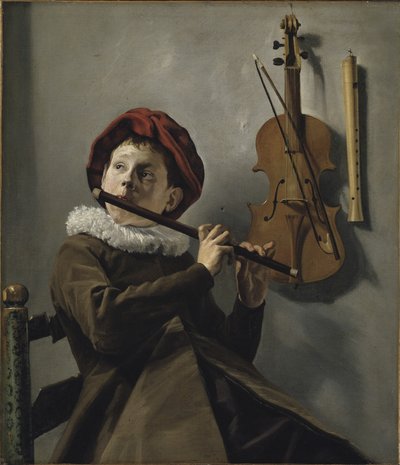 フルートを演奏する少年、c.1630（キャンバスに油彩） 作： Judith Leyster