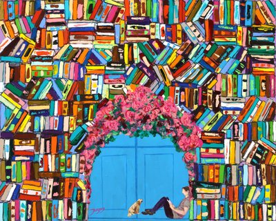 本と花に囲まれた癒しのひととき 作： Jukyong Park