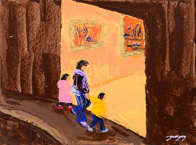 家族での美術館見学 作： 