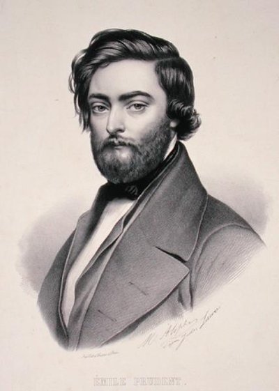 マリー・アロペ（1812-83）が彫ったエミール・プリュダン（1817-63）の肖像（リトグラフ）。 作： Jules (after) Laure
