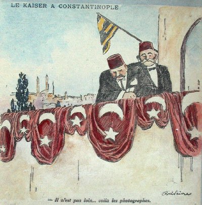 第一次世界大戦中のコンスタンティノープルにおけるカイザー・ウィルヘム2世（1859-1941）の風刺画（カラーリトグラフ） 作： Jules Abel Faivre