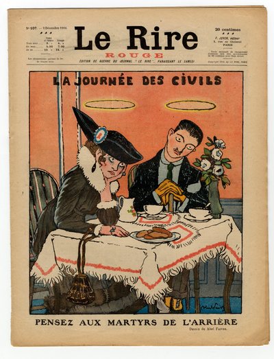カラーで風刺を効かせた「The Red Laughter」の表紙 作： Jules Abel Faivre