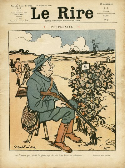 アベル・フェーヴル（1867-1945）による「Le Lire」誌の表紙のイラスト（2009年12月25日） - Perplexite - 田舎、レジャー、狩猟ハンター 作： Jules Abel Faivre