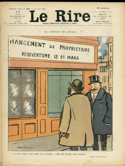 アベル・フェーヴル（1867-1945）のイラストが「Le Rire」誌の表紙を飾る（2008年3月21日） - The contract of hire - Architecture Urban Planning, Wedding, Adultere, Shops 作： Jules Abel Faivre