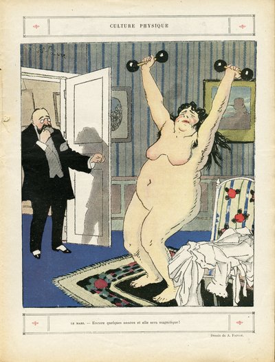 アベル・フェーヴル（1867-1945）のイラスト（Le Rire, 03/05/13） - 身体文化 - スポーツ, オベイテ、ヌディテ - 女性 作： Jules Abel Faivre