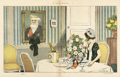 23/02/13付Le Rire紙に掲載されたアベル・フェーヴル（1867-1945）のイラスト - 喜びに満ちた未亡人 - 共和国大統領、肖像 - マリアンヌ、ファリエール・アルマン（1841-1931）。 作： Jules Abel Faivre