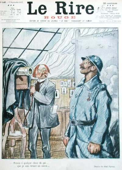 カメラマンを持ったフランス人兵士（「Le Rire Rouge」表紙の風刺画 作： Jules Abel Faivre