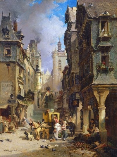 1830年、1870年のモルレーのストリートシーン 作： Jules Achille Noel