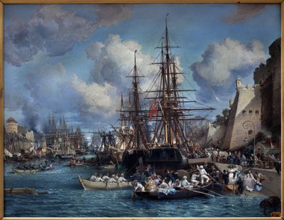 1864年のブレスト（フランス）の港。ジュール・ノエル（1815-1881）の作品。油彩・キャンバス 作： Jules Achille Noel