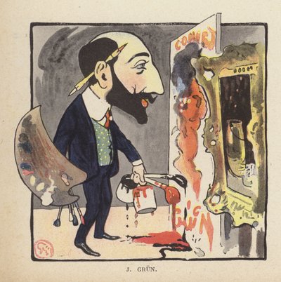 フランスの画家・イラストレーター、ジャン＝アレクサンドル・グルンの自画像（カラーリトグラフ 作： Jules Alexandre Gruen or Grun