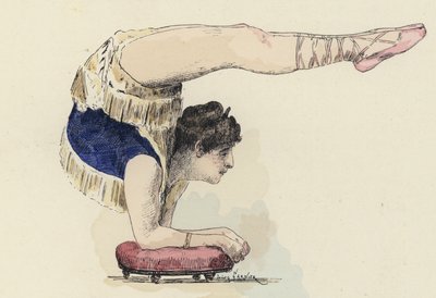 エルボースタンドをする女性体操選手（カラーリトグラフ 作： Jules Arsene (after) Garnier