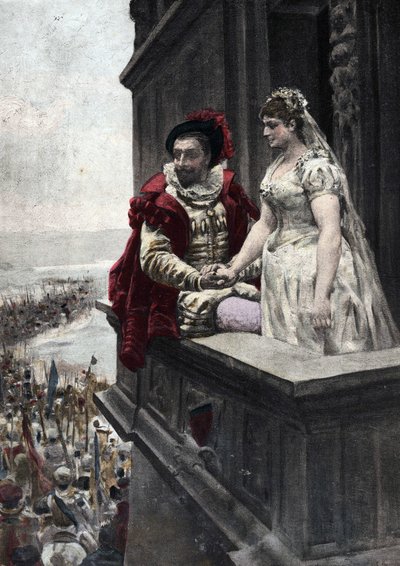 出征する兵士を見つめる若い既婚男性。パンタグリュエル。ジュール・ガルニエによる挿絵。ラブレーとジュール・ガルニエの作品』所収。 作： Jules Arsene Garnier