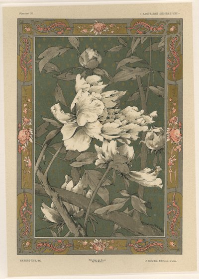 花、「ファンタジーの装飾品」からの31版、ジローの彫刻、ジュール・ルアム発行、パリ、Librairie de l&39;Art、1887年（カラー彫刻） 作： Jules Auguste Habert Dys