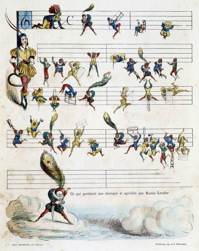 1862 年にバリックが描いたスコア上の音楽の音符。マーティン ランドーの物語を語るクロノツキーの子供向けの本を説明しています。 作： Jules Baric