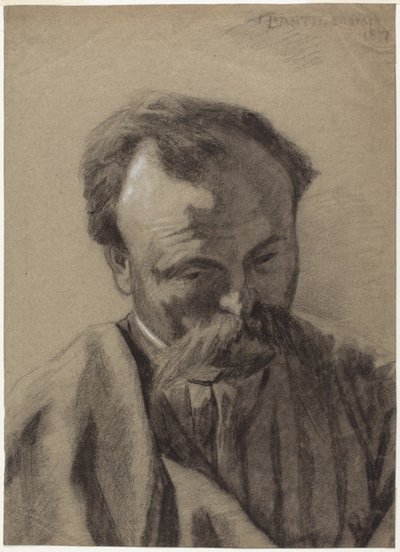自画像、1877年頃（黒チョークに白チョークで彩色、灰色の敷紙） 作： Jules Bastien Lepage
