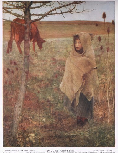 フランス、小さい。女の子;フォーベット;牛;農村;貧しい;衣類 作： Jules Bastien Lepage