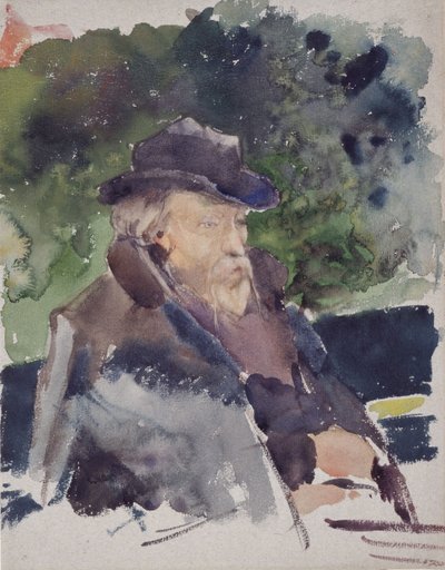 ボートに乗ったエドワード・バーン＝ジョーンズのスケッチ、ウォルトン・オン・テムズ、1880～1884年。 作： Jules Bastien Lepage