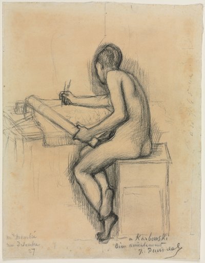 座っている裸の女性モデルの描画の研究 作： Jules Bastien Lepage