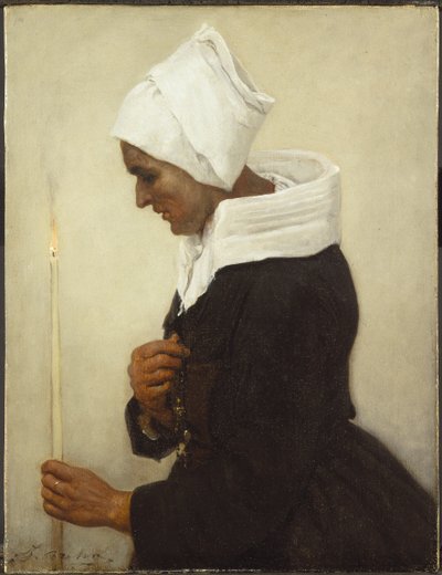 テーパーを持っているブルトン農民の女性、1869年頃 作： Jules Breton