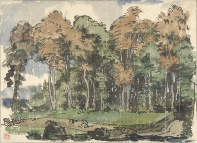 森の端にある道、田舎の人々が働いている 作： Jules Chadel