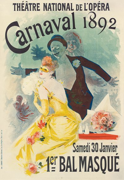 1892年、1892年の国立オペラ劇場での最初のカーニバルマスクボールの広告 作： Jules Cheret