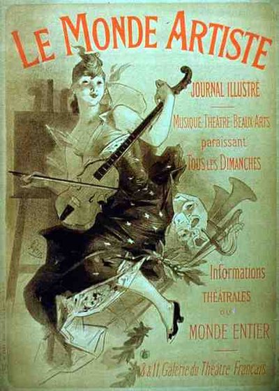 イラストレーション・ジャーナル「Le Monde Artiste」の広告（カラーリトグラフ） 作： Jules Cheret