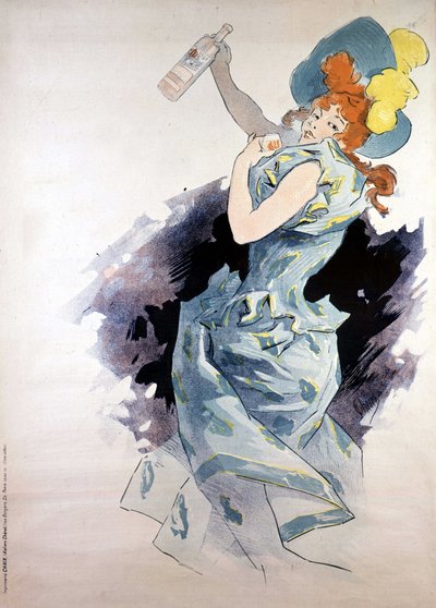 ジュール・シェレによる「デュボネ」の広告ポスター（ボトルを持った女性 作： Jules Cheret