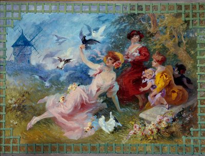 若い女性と鳥を描いたアレゴリーの空気。ジュール・シェレ（1836-1932）のタペストリー用カートン 20世紀 ニース、シェレ美術館 作： Jules Cheret