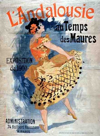 ムーア人の時代のアンダルシア」、1900年の展覧会、パリ（カラーリトグラフ） 作： Jules Cheret