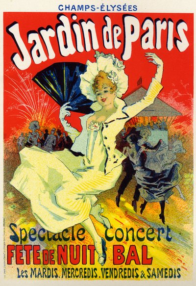 アート、エンターテイメントパリ、シャンゼリゼ通りのバル「Jardin de Paris」。ジュール・シェレによるポスター、フランス、1895年頃（ポスター 作： Jules Cheret